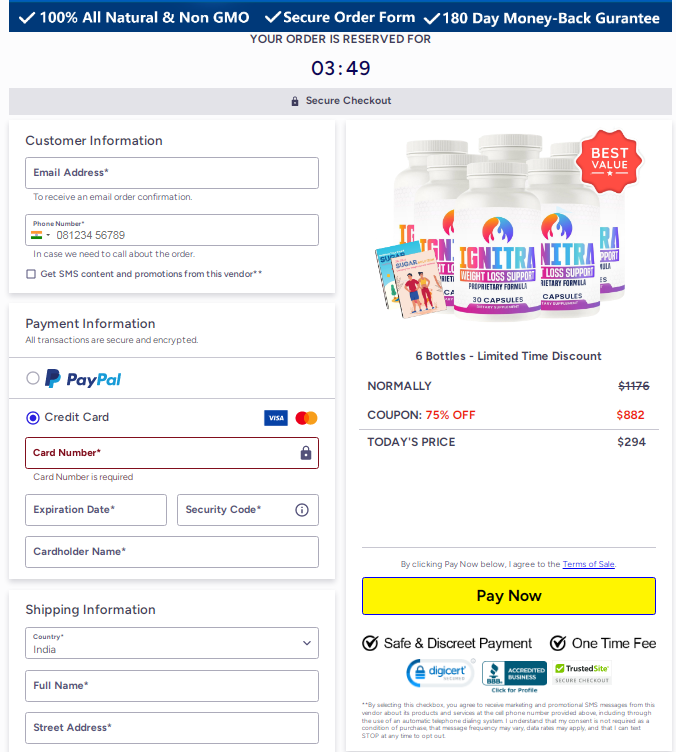 Ignitra checkout page
